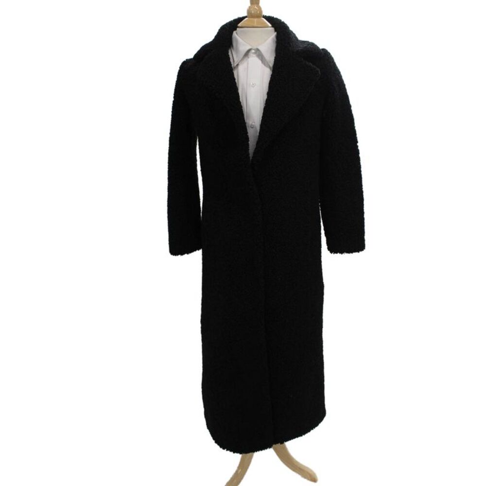 Stand Studio Women Black Boucle Faux Fur Coat Size L